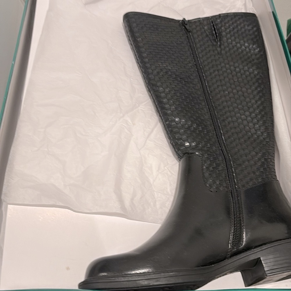 NIB [David Tate] Quest Woven Round Toe Knee-High Black Boots Womens Size 6.0 - Picture 8 of 10